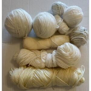 Lot Of Yarn Mixed Contents And Sizes 11.8oz White Cream Ivory